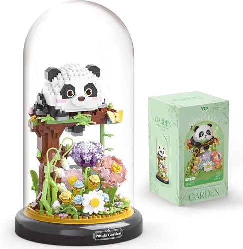 TRavesty Panda Flower Bouquet Building Block Set, Animals Flowers Plants Decor with Dust Cover, Creative DIY Animals Plants Bonsai Tree Building Kit, Home Office Decor Gifts for Adults Kids
