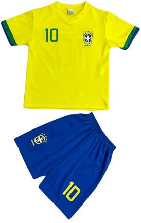 JYC CREATIVE Conjunto de Camiseta de Brasil, Camiseta y Pantalones Cortos de Futbol, Niños Unisex, Regalos, Deportiva, Ropa Deportiva 8 Años
