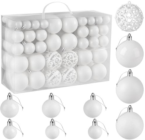 Truevaste Weihnachtskugeln Weiß Kunststoff, 100er Set Premium Weiss Christbaumkugeln Plastik mit Glänzend Matt & Hohlkugel, Weihnachtsbaumkugeln 3/4/6CM für Christbaumschmuck Innen- und Außenbereich