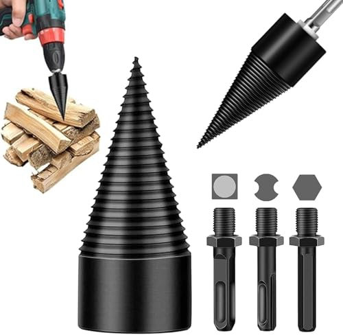 Holzspalter, Festberg Wood Splitter, Super Drill Holzspalter, Wood Splitter Drill, Drill Cone Wood Splitter 50 mm with 3 Pieces Drill Handles