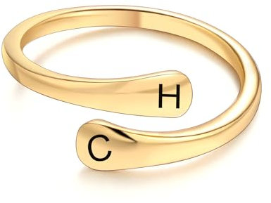 INBLUE Personalisierte 925 Sterling Silber Spirale Twist Ring für Frauen Gravur mit Name/Datum/Initial Ringe für Frauen Einstellbare Offene Versprechen Ringe Geschenk für Hochzeit Verlobung - B2