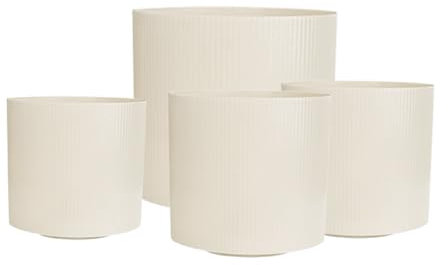 Juego de 4 macetas grandes de resina de 9.5 pulgadas para interiores y exteriores, con agujero de drenaje y platillo, diseño grueso de calibre grande para jardín, patio, balcón, hogar, contenedor de
