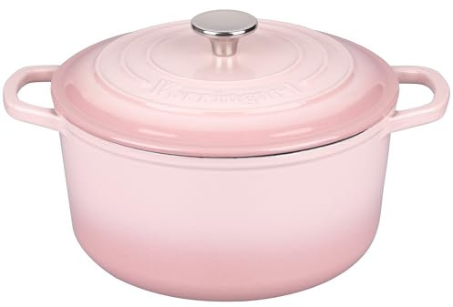 VORRINGARD Enameled Cast Iron Dutch Oven Pot with Lid, for Sourdough Bread Baking, Round Dutch Ovens, 4.5 Quart, Pink