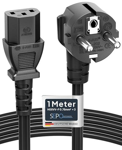 SEPO Kaltgerätekabel [1m/2m/3m/5m] – CEE 7/7 auf IEC C13 – 0,75mm² Stromkabel – PC, Monitor, Beamer, TV, Drucker – Netzkabel mit Schutzkontaktstecker – CE & RoHS Zertifiziert
