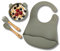 C|UTE - Kindergeschirr Set mit Namensgravur - Gabel, Esslernlöffel & Schüssel, Personalisierte Geschenke Baby 1 Jahr, Junge o. Mädchen, ab 12 Monate (Grau, Set mit Lätzchen)