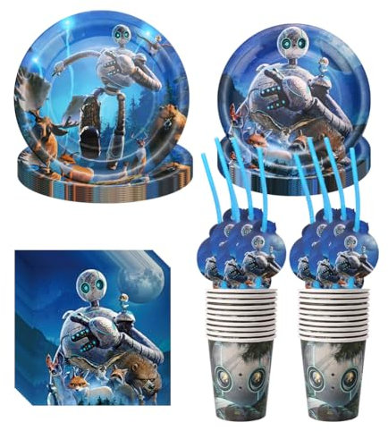 Set Di Stoviglie Per Robots, Robots Tema di Compleanno Decorazioni, Kit Di Stoviglie Per Feste Di Compleanno Birthday Party Supplies Per Bambini Compresi Tovaglia Piatti Tazzetovaglioli-60pcs