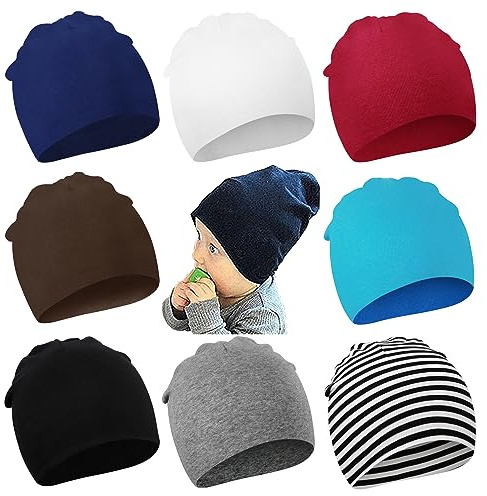 DRESHOW 8 Stücke Unisex Mütze Hut Junge Mütze Frühling Mützchen Kleinkind Wendemütze Jersey Slouch Beanie Bekleidung Unisex Infant Hut Kindergarten Mütze