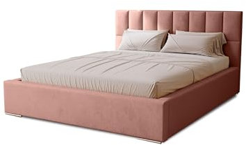 MARPUR Polsterbett Dream 120x200 cm, Bett mit Kopfteil, Doppelbett mit Bettkasten und Lattenrost aus Holz, Velourstoff: Pink