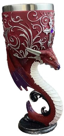 Swtgaah Medieval Dragon Shape Wine Glass Personality European Snow Wolf Wine Glass Unicorn Red Wine Glass Mask Cup Vintage Goblet (Red Dragon Goblet)