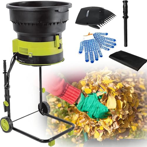YANGYMM Laubzerkleinerer, 2500 W, Elektrischer Laubmulcher, 8000 U/Min, HäCksler, mit 54 cm Trichterdurchmesser, mit RäDern, Laubrechen, Aufbewahrungstasche, für Die Gartenreinigung,20M