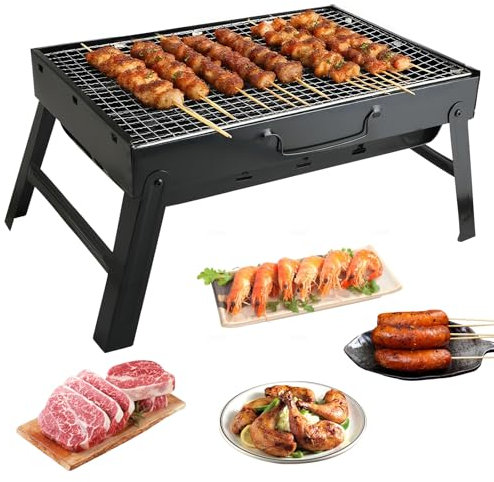Grill - Camping Grill & Kohlegrill, Edelstahl, tragbar, langlebig, hitzebeständig und rostfrei, ideal für Garten, Balkon, Terrasse, Camping, Picknick und Outdoor-Gartenpartys (L (43 x 29 x 23 cm))
