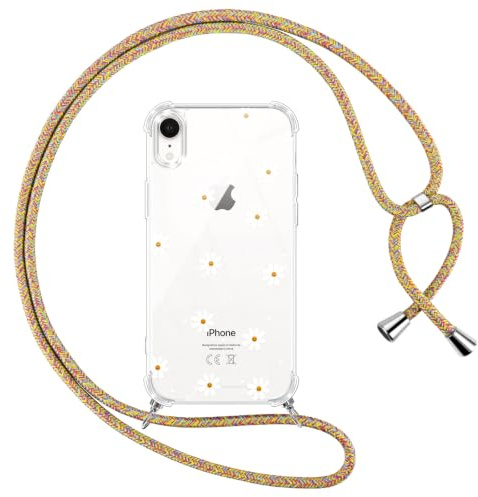 Yoedge Funda con Cuerda para iPhone XR 6,1, Transparente Carcasa Aesthetic Dibujos Flores Case con Correa Colgante Collar Correa Cuello, Silicona TPU + PC Antichoque Cover per iPhone XR,13