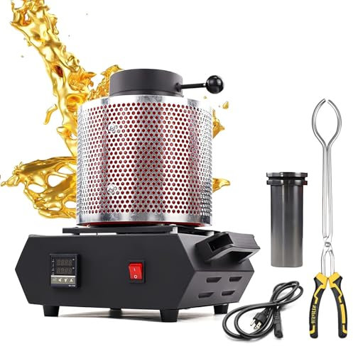 Four de Fusion D'or 1-3kg avec Grille de Protection,Four de Fusion électrique Numérique 1150℃ 1750W,Kit de Fusion D'or pour La Fusion Rapide de Ferraille,D'or,D'argent,de Cuivre,D'aluminium,220V-1KG