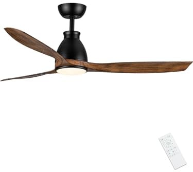 Newday 132cm Deckenventilator Holzige mit LED Beleuchtung Fernbedienung | DC Motor Leise, LED Dimmbar, 3 ABS Klinge für Schlafzimmer, Wohnzimmer