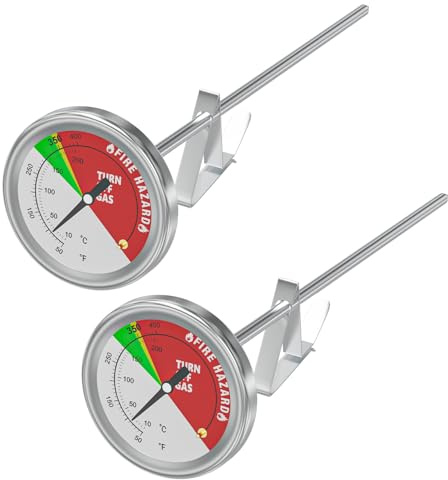 Turkey Meat Thermometer, Candy/Deep Fry Instant Read BBQ Thermometer with 12'' Probe & Pot Clip, Grill Heat Indicator for Baking, Temp Gauge for Turkey&Wood Charcoal Grill Pit, KAMADO, 2 Pack