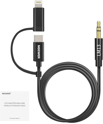 NEEWER Cavo AUX 2 in 1 da 1m/3,3ft, Cavi Audio TRS da 3,5mm a USB C/iOS Compatibile con iPhone 16 Pro Max 15 14 13 12 Android Samsung S25 Ultra S24 S23 Smartphone Tablet Cuffie, LM13