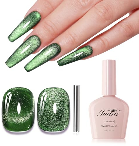 Imtiti 10ml Green Cat Eye Gel Nail Polish Long Lasting Soak Off UV Led Gel Polish Salon DIY at Home with Magnetic Stick Gift for Women 1Pcs