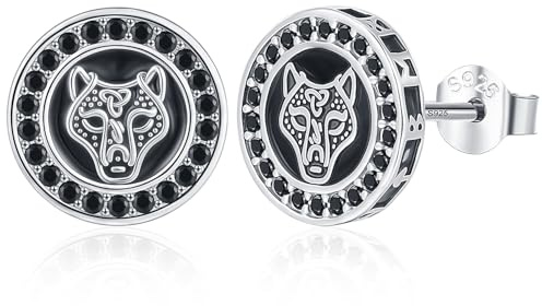 Wikinger Ohrringe für Herren Damen, 925 Sterling Silber Schwarze Keltische Ohrstecker Kleine Nordische Wikinger Runen Ohrstecker Ohrringe für Männer Frauen