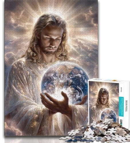 Puzzle 1000 Teile für Erwachsene Jesus hält die Erde, Puzzle für Erwachsene, anspruchsvolles Spiel, Geschenke für die ganze Familie (Größe 38x26cm)