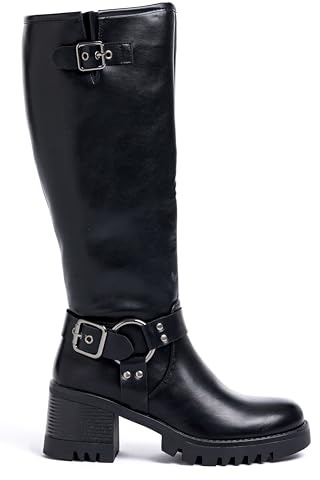 URBAN ROSA Stivali Donna Biker con Tacco a Blocco, Fibbie Decorative e Suola Antiscivolo – Stivali Moto alla Moda (Nero, 41 EU, Adulto, 41, Numero, Sistema Taglie Calzature EU, Media)