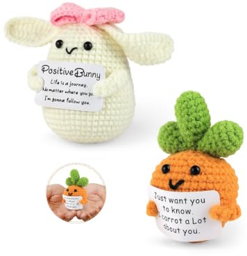 Foyucool Gehäkelte Pocket Hug 2er Set, Emotional Support Hase & Karotte | Niedliches Geschenkset als kleiner Seelenwärmer. Schönes Präsent zu Feiertagen, im Büro oder bei wichtigen Prüfungen.