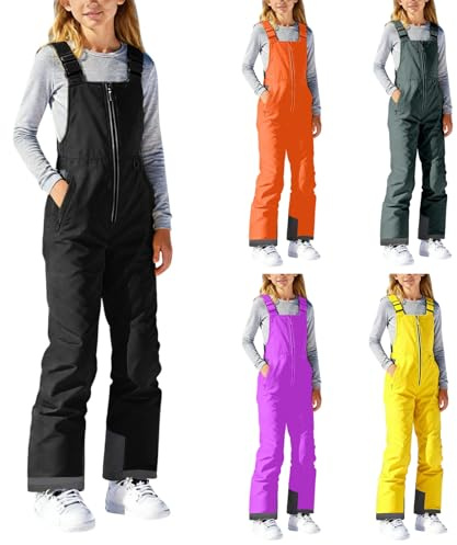 Schneehose Kinder Skihose Jungen Mädchen Wasserdicht Snowboardhose mit Reflektierenden Elementen Zip Ski Latzhose mit Taschen Atmungsaktive Wanderhose Thermohose Warm Winterhose Outdoorhose Strapshose