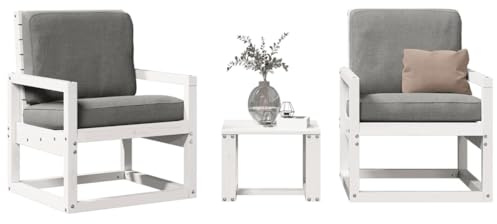 Bucmath 3-TLG. Garten-Lounge-Set Weiß, Massivholz Kiefer, Outdoor Möbel für Terrasse Balkon, Patio Set mit Tisch und Stühlen