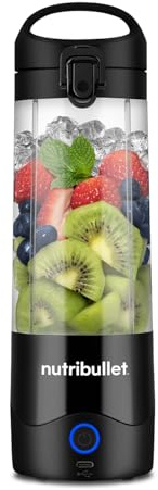 nutribullet Portable Blender in Black - Powerful Extractor Blade, 475ml Cup, To-Go Lid, USB-C Charging Cable & User Guide - Delivers 15+ Blending Cycles - Healthy Shakes On The Move (Renewed)