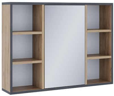Vicco Badspiegelschrank Stephan, Goldkraft Eiche, 80 x 59.2 cm | mit Regalböden und Spiegeltür, zur Wandmontage geeignet für den Einsatz im Badezimmer