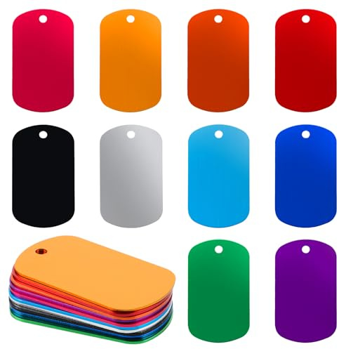 Ghligna 60 Stück Hundemarke Personalisiert, 50x29x1mm Bunte Erkennungsmarke, Blank Dog Tag, Schlüsselanhänger Rohling, Aluminium Gravur Rohlinge, Laser Rohlinge, Hundemarken für Handwerk Halskette