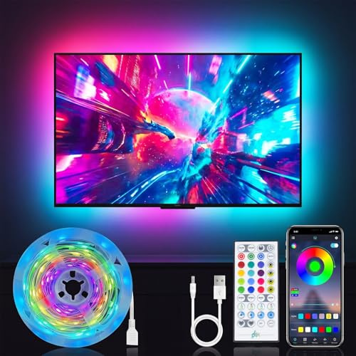 Melofo LED Lights for TV, 5M RGB TV Backlight for 45-75 Inch TV, Music Sync LED Screen Light with Bluetooth APP & Remote Control TV Backlight Behind USB Powered for Bedroom Game Room Home Decor