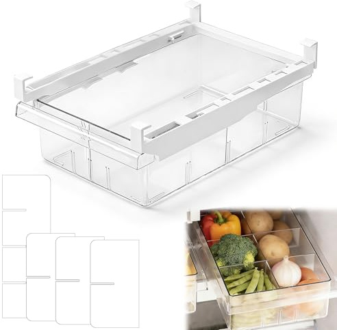 NCTNCX KüHlschrank Organizer Schublade mit Abnehmbare Trennwand | Refrigerator Drawer Organizer,Ausziehbare,KüHlschrank Organisation,FüR GemüSe Obst Eier GeträNke Refrigerator