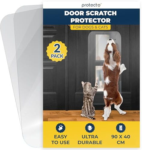 PROTECTO 2-Pack Ultra Durable Door Protector for Dogs – 90x40 cm Clear Cat Scratch Protector | Easy to Install Anti Scratch Door Guard for Dogs and Cats - Protection for Furniture, Walls and Windows