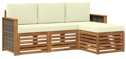 vidaXL Outdoor-Sofagarnitur mit Kissen 4 pcs Natur und Creme, Garten-Sofa, modernes Lounge-Set, entspannende Möbel für Terrasse, ideal zum Chillen