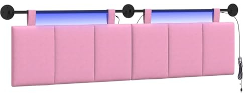 vidaXL Hängendes Kopfteil Mit LED Licht Rosa Stoff, Schlafzimmer, Rechteckig, Modern, Wandmontage, Anpassbares Kopfteil, Ergonomisch, Platzsparend, Akzentpaneel