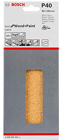 Bosch Professional Schleifblatt für Schwingschleifer Holz und Farbe Best for Wood and Paint (10 Stück, Körnung 40, C470) 2608605225