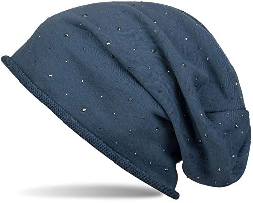 styleBREAKER Damen Beanie Mütze mit Strass-Nieten Applikation und Rollrand, warm 04024024, Farbe:Petrol