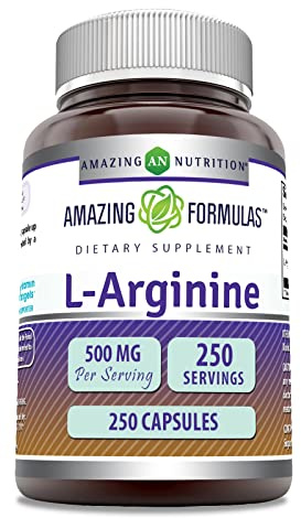 Amazing Formulas L-Arginine Supplement | 500 Mg | 250 Capsules | Amino Acid Supplement for Men & Women | Non-GMO | Gluten Free | Made in USA