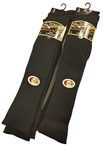 Sockstack® Men's Fine Long Lambs Wool Socks, 6 Pairs, Longer Length Socks, 6-11 (Black)