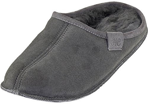 Harrys-Collection Extra Dicke Lammfell Pantoffeln mit Ledersohle für Damen und Herren, Farben:grau, Schuhgröße:39