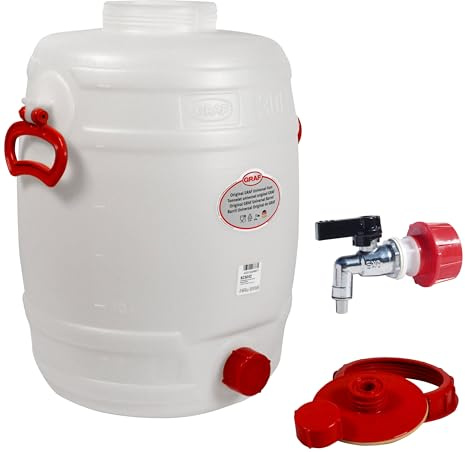 Graf Getränkefässer Kunststofffass Rund 30 Liter mit Messing Auslaufhahn 1/2