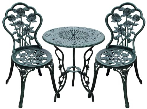Outsunny Bistroset 3-TLG. Balkonmöbel Set aus Gussaluminium, Grün | Gartenset für Balkon und Garten im Antikstil