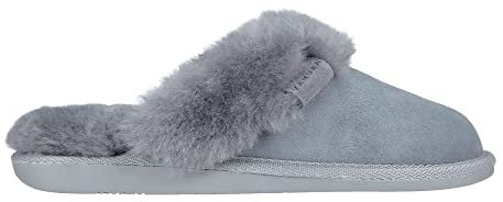 Vanuba Cashmere Handmade Damen Hausschuhe, Naturleder, 100% Schafwolle, Warme und Bequeme Hausschuhe, Velours Grau, Leder Grau, 42 EU