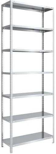 eurokraft | Lager-Schraubregal | verzinkt | mittelschwer | Regalhöhe 3000 mm | Bodenbreite 1000 mm | Tiefe 500 mm | Grundregal