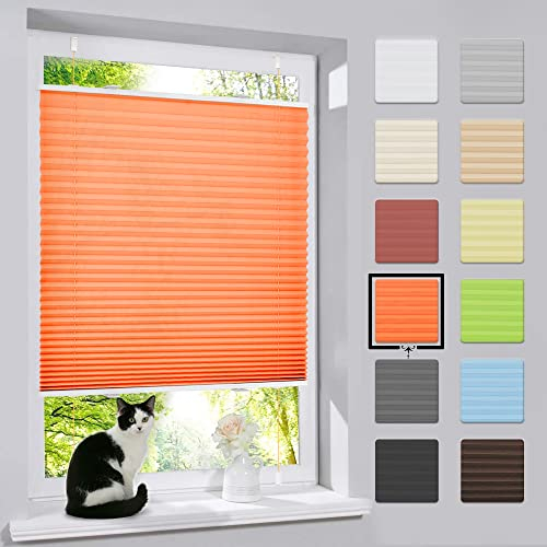 bobodeco Plissee ohne Bohren Klemmfix Faltrollo Jalousie Orange 45x130cm (BxH), Plisseerollo Sichtschutz und Sonnenschutz Blickdicht Easyfix lichtdurchlässig Rollo für Fenster & Tür