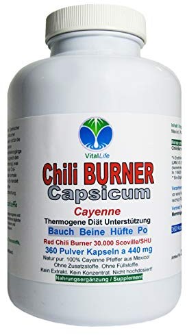 Chili F-BURNER Fett weg Fettverbrenner 360 Kapseln (Fett-Stoffwechsel & Diät-Unterstützung durch Cayenne Capsaicin Gewichtsmanagement. NATUR pur. OHNE Zusatzstoffe 26590-360