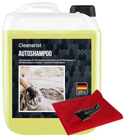 5 L Cleanerist AP07 Autoshampoo Konzentrat inkl. Auslaufhilfe+ Tuch Glanzshampoo für die manuelle Autowäsche und SB-Waschboxen