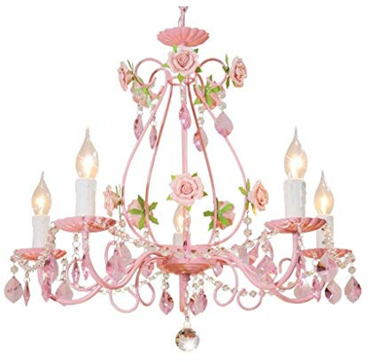 Rose Rose Lustre en cristal Lampe 5 Bras/Lumières Bougie E14 Plafonnier Lustre Montage Luminaire for Salle à manger Enfants Chambre d'éclairage Lustre fleur