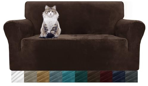 MAXIJIN Thick Velvet Sofabezüge 2-Sitzer Stretch rutschfeste Loveseat Bezüge für Wohnzimmer Hunde Pet Plüsch Love Seat Couch Schonbezüge Furniture Protector (2 Sitzer, Dunkler Kaffee)