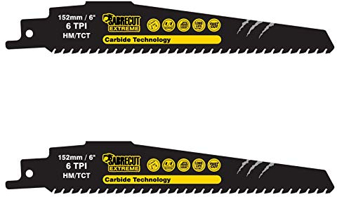 2 x SabreCut SCRS940HM_2 Tungsten Carbide 152mm 6 TPI S940HM Aerated Concrete Brick Plastic and Metal Straight Cutting Reciprocating Sabre Saw Blades